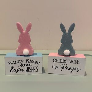 Super Cute Wooden Bunny Decorations- Set of 2- NWT